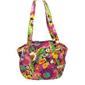 Vera Bradley Quilted Tote Bag Tropical Floral Print Multicolor Shoulder Bag